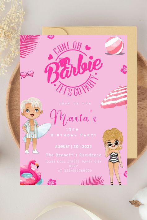 Birthdays are special! Looking to bring your family and friends together to celebrate hitting another milestone and need some invitations? Look no further! These digital, Editable Barbie Birthday Invitations are the ones for you! Enjoy and send this Cute Doll Invitation, Barbie and Ken Themed Party, Beach Party Instant Download Template today! Barbie And Ken Party, Party Invitations Pink, Barbie Birthday Invitation, Barbie Invitation, Barbie Birthday Invitations, Barbie Invitations, Beach Party Invitations, Birthday Invitation Pink, Birthday Aesthetic