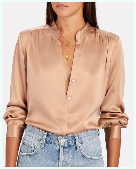 Women Blouses Fashion Casual, Silk Top Outfit, Silk Blouse Outfit, Silk Shirt Outfit, Satin Blouse Outfit, Silk Long Sleeve Blouse, Fancy Shirt, Romantic Blouses, Women Blouses Fashion