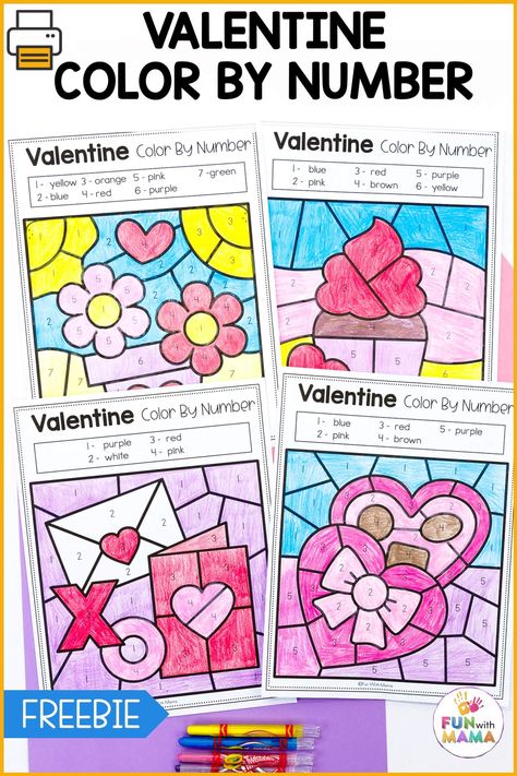 Valentine Color By Number pages printable worksheets incorporate numbers as well as dice. Color By Number Valentines Day, Valentine’s Day Worksheet, Adult Color By Number Free Printables, Valentines Color By Number, Themed Activities For Kids, Color By Number Coloring Pages, Valentine Worksheets, Adult Color By Number, Little Pony Coloring Pages