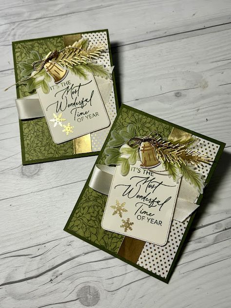 Season of Green & Gold Suite Collection Card idea Chrismas Cards, Handmade Cards Diy, Tool Tips, Simple Christmas Cards, Hand Made Greeting Cards, Christmas Card Set, Homemade Christmas Cards, Stampin Up Christmas Cards, Christmas Card Crafts