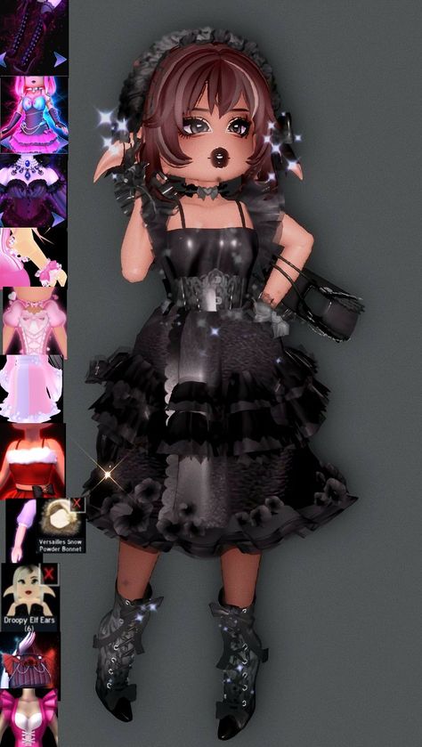 Royal High Black Outfits, Gothic Rh Outfits, Goth Rh Outfits, Gothic Wardrobe Royale High, Royale High Outfit Combos, Royale High Halloween Outfits, Cute Kawaii Outfits, Royals High, Royale High Journal Ideas