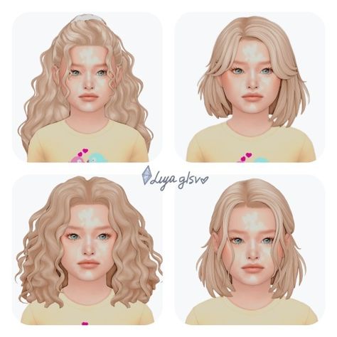 There's no such thing as too much hair, right? I'm learning the basics of blender again, and this is what I came up with.    Thanks to @simstrouble for creating these gorgeous hairstyles.    All credit g… Sims 4 Child Hair Conversions, Sims Cas Mods, Sims 4 Medium Hair Cc, Todler Sims Cc, Ts4 Child Hair, Sims 4 Children Hair, Sims 4 Kids Cc Maxis Match, Child Hair Sims 4 Cc, Sims4 Child Cc