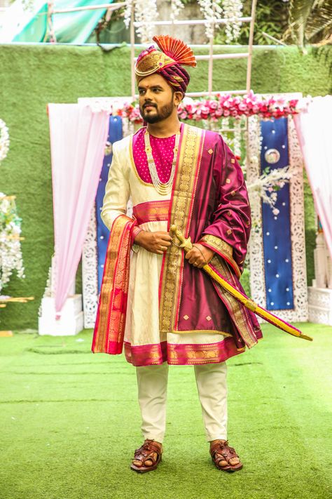 Peshwai Attire Vedic Wedding, Hindu Weddings, Men Cosplay, Marathi Wedding, Designer Suits For Men, Male Cosplay, Hindu Wedding, Wedding Collection, Designer Suits