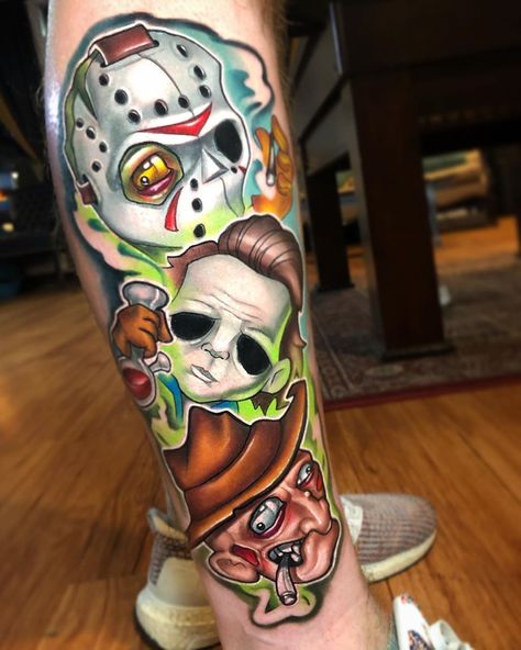 Michael Myers Tattoo, Halloween Tattoos Sleeve, Mario Tattoo, Horror Tattoos, Horror Movie Tattoos, Movie Tattoo, Movie Tattoos, Chicano Tattoos, Scary Tattoos