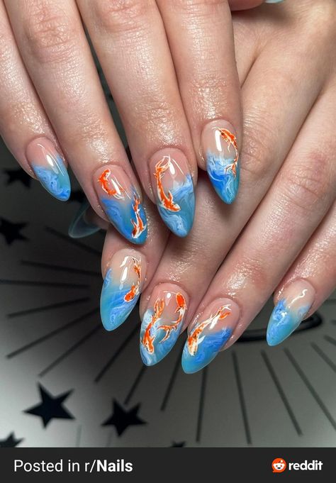 Koi Fish Nail Design, Koi Nails, Koi Fish Nails, Fish Nails, Manicure Nail Designs, Trip To Japan, Quotes Prayer, Nails 2023, Fish Cake