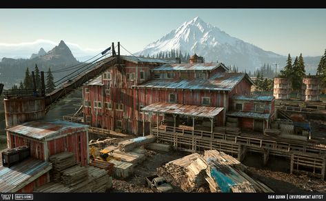 ArtStation - Sawmill, Dan Quinn Zombies Apocalypse Art, Sawmill Lumber, Fallout Concept Art, Lumber Mill, Wood Mill, Post Apocalyptic Art, Apocalypse Art, Dr House, Scene Art