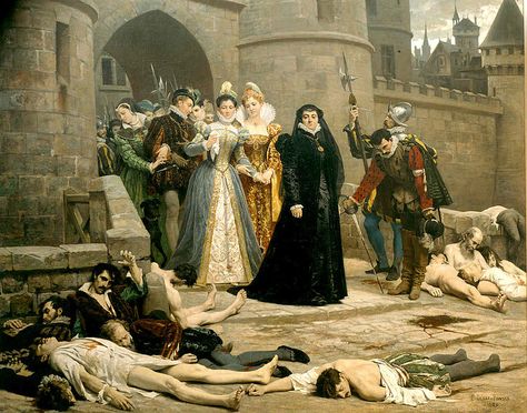 TYWKIWDBI ("Tai-Wiki-Widbee"): "One morning at the gates of the Louvre"    Catharine de Medeci after the St. Bartholomew Day Massacre (Catholic massacre of Hugenots she instigated). La Reine Margot is a great movie that touches on this & her daughter Margot's life in her brother's court (Charles IX). Catherine De Medici, Dark Queen, 19th Century Paintings, French History, History Painting, Historical Painting, Louvre Paris, Dark Ages, World History