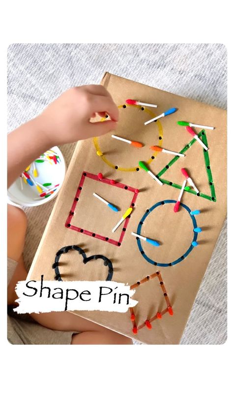 bright_little_brains on Instagram: DIY SHAPE PIN We are on a shape learning journey these days 😊and this easy DIY pin idea was inspired by @bubblesandbellylaughs. Thanks… Crafts For Learning Colors, Pattern Art For Preschoolers, Threading Activities For Preschoolers, Partner Activities For Preschool, Manipulative Activities For Preschoolers, Activities On Shapes, Shapes Crafts Preschool, Shapes And Colors Preschool Activities, Morning Activities For Toddlers