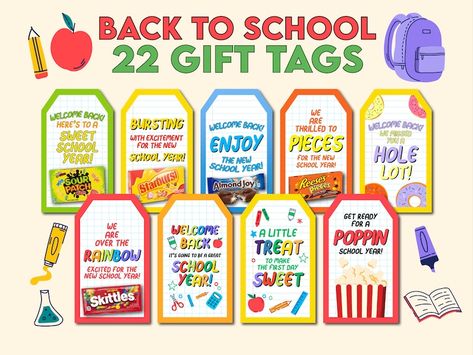 Back to School Candy Gift Tags Bundle, First Day of School Gift Tag for Teachers and Students, Welcome Back to School Gift Tag Candy Treats Welcome Back Teacher, First Day Of School Gift, Teacher Awards, Candy Treats, All Candy, Make School, School Celebration, Lunch Box Notes, Diy Holiday Gifts