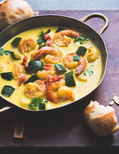 Wonderful 30 minute coconut curry recipe with shrimp, vegetables or what ever you want to add. | @whiteonrice Coconut Milk Shrimp, Recipe With Shrimp, Coconut Curry Recipe, Shrimp Zucchini, Thai Curry Recipes, Coconut Curry Recipes, Coconut Curry Shrimp, Shrimp Curry, Curry Recipes Easy