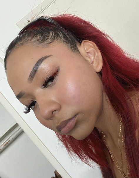 red hair , brown girl red hair , red eyelash , lash extensions Red Eyelashes Extensions, Red Lashes Extensions, Lash Extensions With Red, Red Eyelash Extensions, Red Lash Extensions, Red Lashes, Red Peekaboo, Lashes Fake Eyelashes, Eyelash Extensions Styles