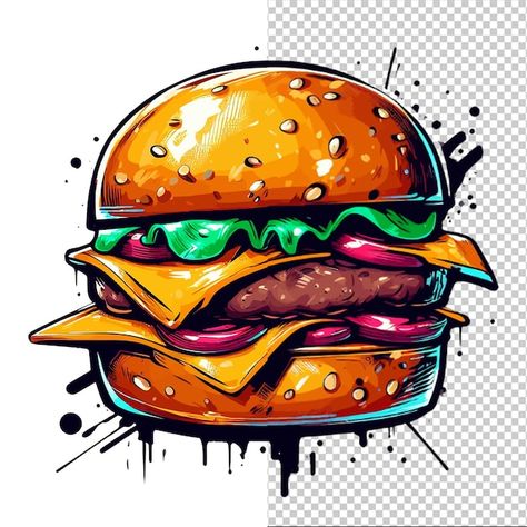 Graffiti style hamburger art with no bac... | Premium Psd #Freepik #psd #burger-illustration #burger-design #fast-food-illustration #burger-logo Burger Graffiti, Burger Logo Ideas, Space Burger, Food Graffiti, Hamburger Art, Burger Graphic, Burger Illustration, Burger Drawing, Burger Art