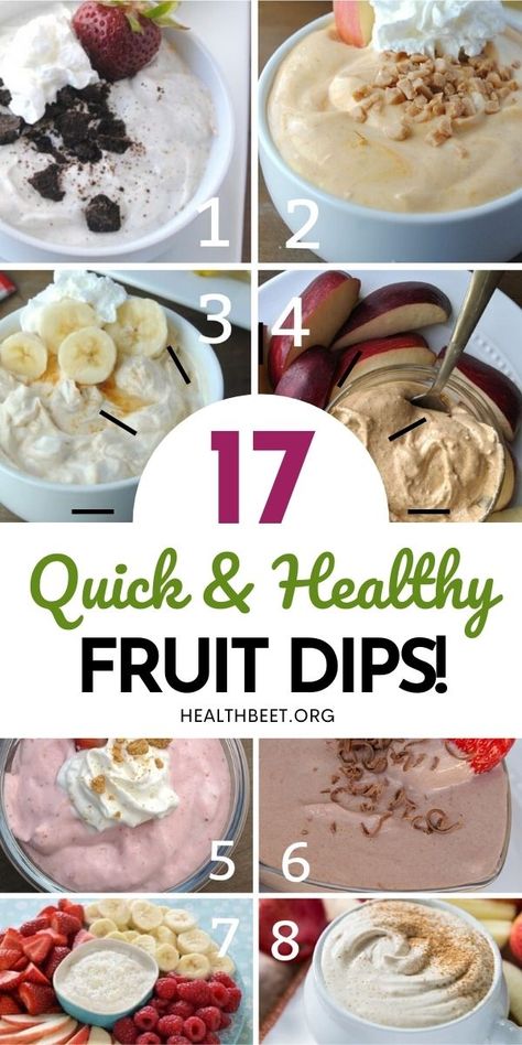 17 Deliciously simple and healthy fruit dip recipes. Bring to a party or just keep in the fridge for healthy snacking Protein Fruit Dip, Healthy Fruit Dip Recipe, Fruit Dip Recipes, Healthy Protein Drinks, Strawberry Fruit Dips, Healthy Fruit Dip, Dip Ideas, High Protein Peanut Butter, Healthy Dip Recipes