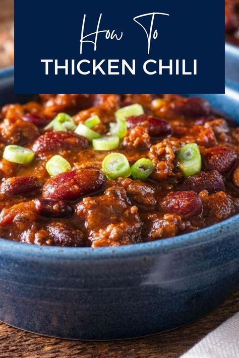 Bowl of tasty chili. Thicken Chili, Hearty Chili, How To Get Thick, Corn Starch, Food Inspiration, Main Dishes, Flour, Corn, Chili