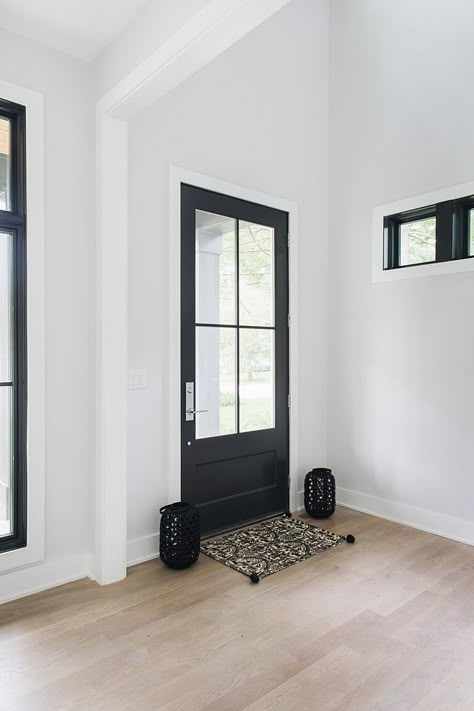 White Walls Charcoal Doors, Ebony Floors, Dallas House, Black Interior Doors, Door Paint Colors, Home Bunch, Black Door, Farmhouse House, Wall Paint Colors