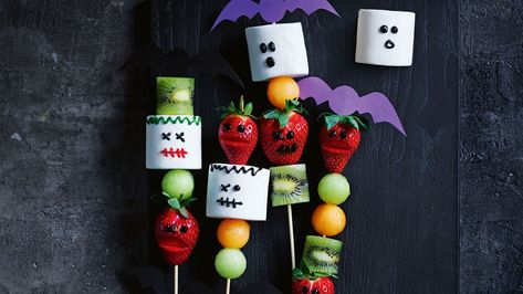 Healthy Kids Party Food, Cranberry Fudge, Fruit Kebabs, Kids Halloween Food, Just Pies, Vanilla Marshmallows, Sweet Potato Slices, Fruit Skewers, Cooking Chocolate