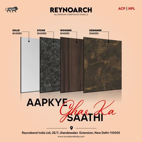 ReynoArch provides you the finest and qualitative ACP Sheet that you won’t ever question. We have the largest variety of revolutionary Aluminium Composite Panels for use in both exterior and interior design. We maintain strict quality management norms at any point of development with our state-of-the-art manufacturing facilities to ensure industry-leading goods. Furthermore, it is a modern-day material with many functional and technological benefits over conventional materials. Wooden Shades, Manufacturing Facility, Composition, Interior Design, Design