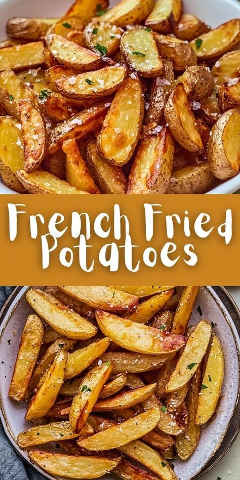 Learn how to make Perfect French Fried Potatoes that are crispy on the outside and fluffy on the inside! 🍟✨ This easy-to-follow recipe ensures golden fries every time, perfect as a side dish or snack. Serve them with your favorite dips and enjoy the ultimate comfort food. 👉 Pin now and try these restaurant-style fries at home! #FrenchFries #CrispyFries #ComfortFood #PotatoRecipes #SnackIdeas #EasyRecipes #GoldenFries Fries With Potatoes, American Fry Potatoes, French Dip Sides Dishes, Homemade Fries In Deep Fryer, Best French Fries Homemade, Fried Golden Potatoes, Homefries Recipe, Homemade Potato Fries, Potato Fries Recipes