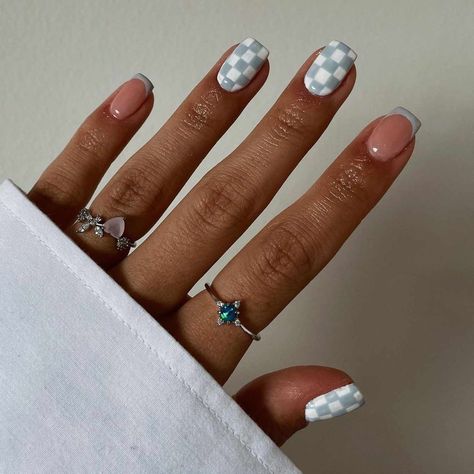 Do It Yourself Nails, Cowboy Nails, Gray Nail, Checkered Nails, Western Nails, Baby Blue Nails, Square Nail Designs, Polish Ideas, Smink Inspiration