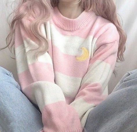 Cheap Kawaii Clothes, Soft Aesthetic Outfits, Moon Sweater, Clothes Teen, Clothing Kawaii, Outfits Anime, Outfits Pastel, Cartoon Kawaii, Soft Girl Outfits