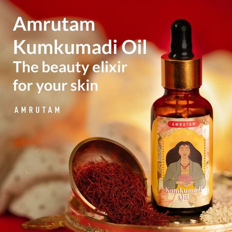 From the house of Amrutam, we present to you our version of Amrutam Kumkumadi Oil (Tailam), a special blend of more than 25 rich herbal ingredients including Kesar (Saffron) and Rakta Chandana (Red Sandalwood). This particular tailam (oil) is one such enchanting elixir that can work wonders when used for a multitude of skin issues. #ayurveda #ayurvedic #kumkumadi #beauty #skincare Kumkumadi Oil, Ayurvedic Oil, Red Sandalwood, Beauty Elixir, Herbal Plants, Skin Issues, Beauty Skincare, Night Cream, Night Creams