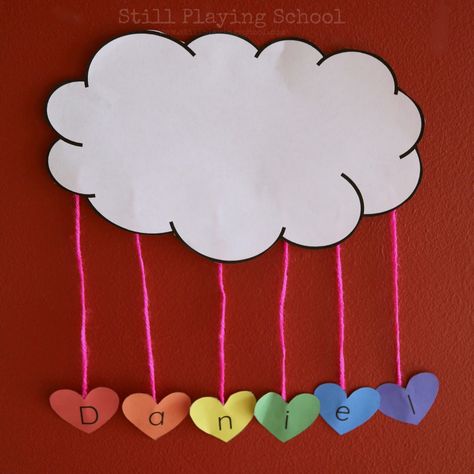 A Valentine's Day name craft puzzle for preschoolers inspired by The Day It Rained Hearts The Day It Rained Hearts, Craft Hearts, Valentines Day Crafts For Preschoolers, Raining Hearts, Hearts Crafts, Preschool Valentine, Scratch Book, Weather Crafts, March Crafts