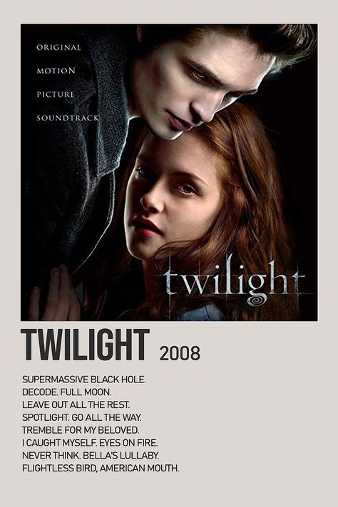 minimalist album poster twilight Twilight Soundtrack, Minimalist Album Poster, Twilight 2008, Polaroid Posters, Stephenie Meyer, Polaroid Poster, Twilight Movie, Fantasy Films, The Twilight Saga