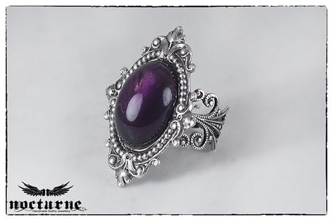 Purple Stone Victorian Ring  Silver Plated by NocturneHandcrafts, €35.00 Gothic Rosary, Victorian Gothic Jewelry, Goth Ring, Purple Goth, Gothic Engagement Ring, Ornate Ring, Purple Stone Rings, Goth Victorian, Gothic Jewellery