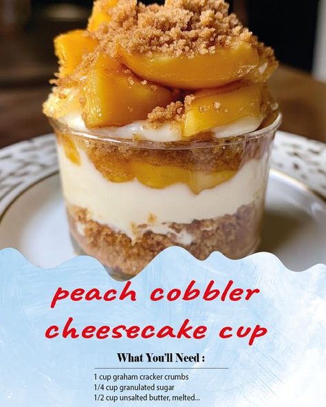 Peach Cobbler Pudding, Desserts In A Cup, Pudding Desert, Peach Cobbler Cheesecake, Desert Cups, Cheesecake Cups, Peach Desserts, Dessert Cups, Peach Cobbler