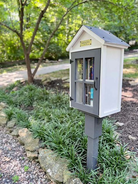 Adding a Little Free Library (Neighborhood Library Box) Library Box Ideas, Free Library Box Ideas, Small Bookshelf Ideas, Neighborhood Library, Diy Bookshelf Plans, Mini Shed, Little Free Library Plans, Modern Front Porches, Street Library