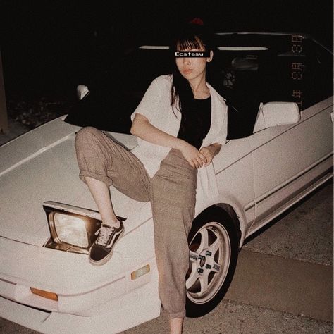 Credits: @samasubii #jdm #jdmgirl #retro #animegirl #aestethic #icon #japanese #90sanime #90saesthetic Jdm Vibes, Japan 80's Aesthetic, Jdm Girls, Initial D Car, Best Jdm Cars, 90’s Aesthetic, Boy Celebrities, Aesthetic Retro, Cool Car Pictures