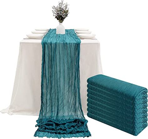 Amazon.com: DOLOPL 8PCS Teal Cheesecloth Table Runner Bulk 13.3ft Boho Gauze Cheese Cloth Table Runner Rustic Sheer Runner 160inch Long for Wedding Bridal Baby Shower Birthday Party Cake Table Decorations : Home & Kitchen Cheese Cloth Table Runner, Table Runner For Wedding, Cloth Table Runner, Party Cake Table, Arbor Decor, Cheesecloth Table Runner, Wedding Party Table Decorations, Vintage Wedding Table, Ceiling Draping