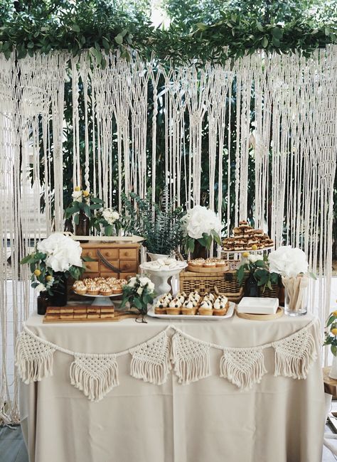 Winter Dessert Table, Wedding Buffet Table Decor, Candy Bar Comunion, Wedding Buffet Table, Catering For Weddings, Dessert Catering, Shower Hostess Gifts, Buffet Table Decor, Bohemian Macrame