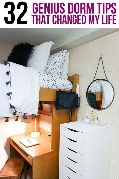 SO glad I read these dorm room hacks before going to college!!! Definitely buying that sound machine for my dorm room #college #collegedorm #dorm #dormroom Milk Crate Dorm Ideas, Dorm Top Bunk Ideas, Snack Storage Ideas Dorm Room, Dorm Night Stand, Dorm Storage Ideas Space Saving, Dorm Bedside Table Ideas, Dorm Room Bed Risers, Duke University Dorm Rooms, College Dorm Shelves