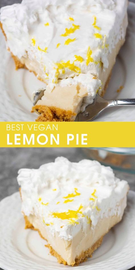 This Vegan Lemon Pie is the perfect combination of lemony and creamy, resulting in a multi-dimensionally flavored pie that will amazing everyone you serve. Use my gluten-free graham cracker pie crust or your favorite store-bought pie crust to create the easiest recipe that seems like it took hours to make. Vegan Lemon Pie, Lemon Vegan, Vegan Condensed Milk, Vegan Lemon Cake, Patisserie Vegan, Cheesecake Vegan, Dessert Oreo, Vegan Pie, Desserts Vegan