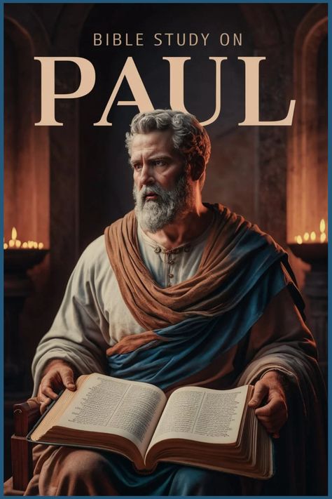 Man holding an open Bible with the text "Bible Study on Paul" above. Paul In The Bible, Paul Bible, Christian Writing, Bible Photos, The Apostle Paul, Romans 3 23, Paul The Apostle, Learn The Bible, Spiritual Eyes