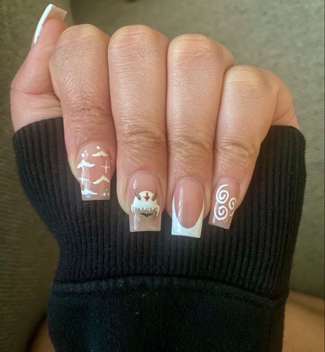 Breath Of The Wild Nails, Avatar The Last Airbender Nails Designs, Appa Nails, Aries Zodiac Nail Designs, Avatar The Last Air Bender Nails, Avatar The Last Airbender Nail Art, Atla Inspired Nails, Atla Nails, Belle Inspired Nails