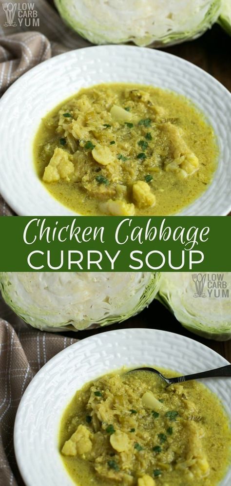 Grab your culinary passport and let's head over to India, where you're going to learn how to make chicken cabbage curry soup. And prep is only 10 minutes. #soup #lowcarb #keto #ketorecipe | LowCarbYum.com via @lowcarbyum Cabbage Low Carb, Chicken Cabbage Soup, Soup Prep, Turkey Cabbage, Aip Keto, Soup Cabbage, Keto Cabbage, Cabbage Curry, Low Carb Instant Pot Recipes