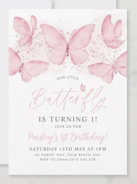 Butterfly Birthday Party Invitations, Peach Butterfly, Butterfly 1st Birthday, Butterfly Themed Birthday Party, 1st Birthday Girl Decorations, Butterflies Design, Watercolor Butterflies, Butterfly Birthday Party, 1st Birthday Party Invitations