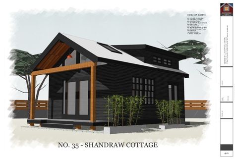 320 Sq. Ft. Shandraw Cottage House Plans House Plans Sims 4, Cabin Plans With Loft, Tiny House Cottage, Tiny House Exterior, Backyard Cottage, Tiny House Loft, Tiny House Layout, Tiny House Trailer, House Plan Gallery