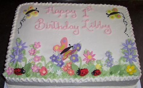 Garden Bug Birthday Cake | The request for this cake was lots of butterflies and lady bugs. All ... Zoe Cake, Bug Birthday Cakes, Flower Cupcake Cake, Sheet Cake Ideas, Sheet Cake Designs, Birthday Sheet Cakes, Square Wedding Cakes, Garden Cakes, Sheet Cakes