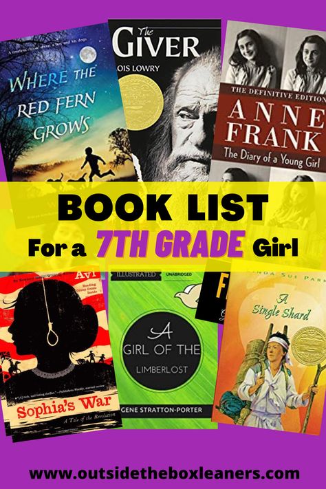 Book List 7th Grade Girl - Outside the Box Learners 7th Grade Reading List, 7th Grade Girl, 7th Grade Girls, 7th Grade Reading, List Of Books, Summer Reading Lists, Recommended Books To Read, Grade Book, Book List