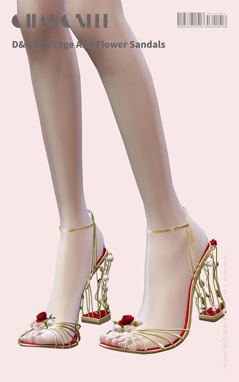 Charonlee : D&G Birdcage And Flower Sandals new mesh by me 14... Magic Shoes, Sims 4 Cas Mods, Cc Shoes, Fairy Shoes, Flower Heels, Pelo Sims, Sims 4 Cc Shoes, Sims 4 Body Mods, Sims 4 Cc Folder