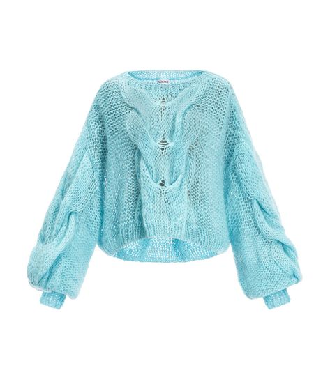 Loewe Turquoise Cable Sweater - ShopBAZAAR Baggy Turtleneck, Lurex Sweater, Casual Punk, Bohemian Sweater, Rib Knit Cardigan, Top Design Fashion, Cable Sweater, Boho Casual, Bohemian Clothes