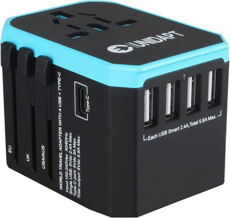 Universal Travel Adapter: Compact design with 5 USB ports (4 USB A, 1 Type C) for charging up to 6 devices simultaneously. Works in 160+ countries, supporting outlets in the US, UK, EU, Europe, Australia, and more. Not a voltage converter but compatible with dual voltage devices (100V to 250V). Intelligent safety system prevents overcharge and short circuits. Portable, cruise ship approved, and recommended by travel influencers. Universal Plug Adapter, International Travel Adapter, Universal Travel Adapter, Outlet Extender, Universal Adapter, Travel Charger, Travel Adapter, Power Plug, Adapter Plug