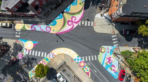 Janette Sadik-Khan on making streets safer for pedestrians Asphalt Art, Street Safety, Traffic Signals, Pavement Art, Urban Artwork, Road Blocks, Can Art, Street Mural, Street Painting