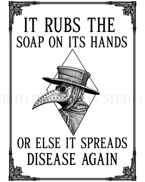 Wash Your Hands Sign, Raven Decor, Marla Singer, Toilet Sign, Goth Home, Goth Home Decor, Dark Home, Maximalist Decor, Plague Doctor