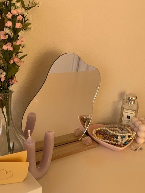 Pastel Danish Room, Mirror Aesthetic Room, Aesthetic Vanity Mirror, Mirror For Desk, Danish Room, Aesthetic Vanity, Pastel Aesthetic Room, Mirror Frameless, Danish Pastel Room