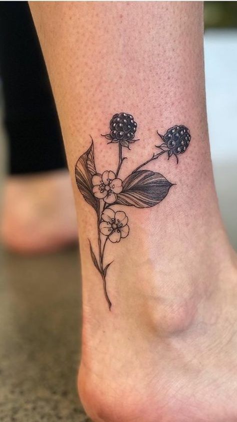 Thimbleberry Tattoo, Blackberry Collar Bone Tattoo, Wild Blackberry Tattoo, Elderberry Tattoo, Blackberry Vine Tattoo, Berry Tattoos, Bramble Tattoo, Aaa Tattoo, Blackberry Tattoo