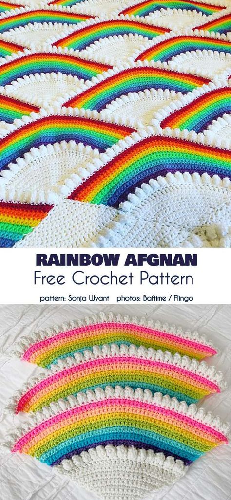 Rainbow Afghan Free Crochet Pattern #freecrochetpatterns #crochetafghanpattern Rainbow Crochet Blanket Pattern, Rainbow Afghan, Crochet Blanket Rainbow, Angel Pattern, Girls Things, Crochet Angel, Crochet Afghan Patterns Free, Crochet Afgans, Crochet Quilt